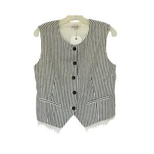 SIMPLE RETRO Sofia Round Neck Stripe Linen Vest - Black/White - M
